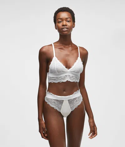 Karl Lagerfeld Longline Lace Triangle Bra In Neutral