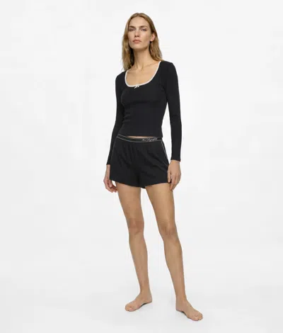 Karl Lagerfeld Long-sleeved Pajama Top And Shorts Gift Set In Black