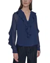 Karl Lagerfeld Loose Ruffle Blouse In Blue