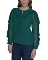 Karl Lagerfeld Loose Ruffle Blouse In Green
