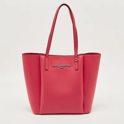 Pre-owned Karl Lagerfeld Louise French Rose Leather Tote In Pink