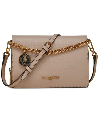 Karl Lagerfeld Lourdes Leather Crossbody In Shell