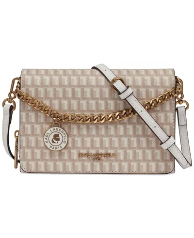 Karl Lagerfeld Lourdes Leather Crossbody In Vanilla Khaki,winter White
