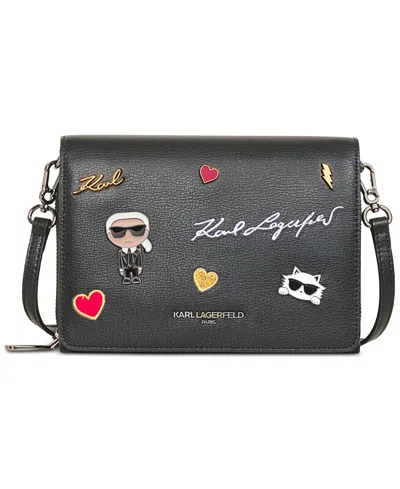 Karl Lagerfeld Lourdes Mini Leather K-pins Crossbody In Black W,kpins