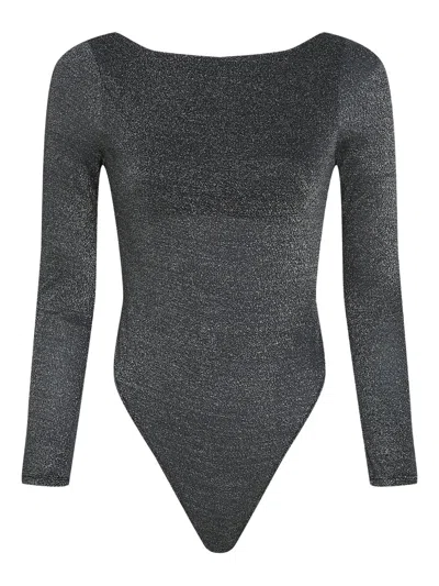 Karl Lagerfeld Lurex Long-sleeve Body In Gray