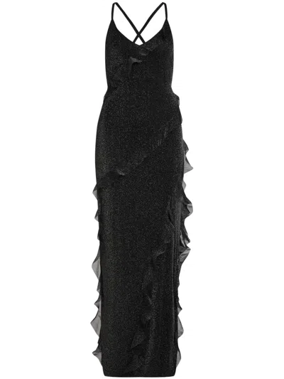 Karl Lagerfeld Lurex Ruffle Maxi Dress In Grey