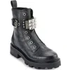 Karl Lagerfeld Maeva Kl323106 Women Black Leather Combat Boots Lion677 In Black