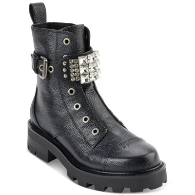 KARL LAGERFELD MAEVA KL323106 WOMEN BLACK LEATHER COMBAT BOOTS LION677