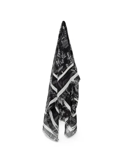 Karl Lagerfeld Maison De Karl Frayed Scarf In Black