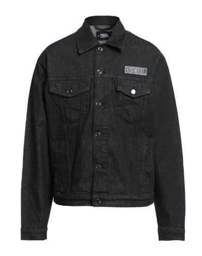 Karl Lagerfeld Man Denim Outerwear Black Size L Cotton, Elastane