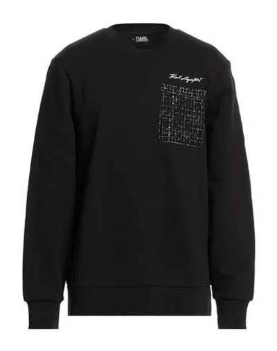 Karl Lagerfeld Man Sweatshirt Black Size M Organic Cotton, Polyester In Blue