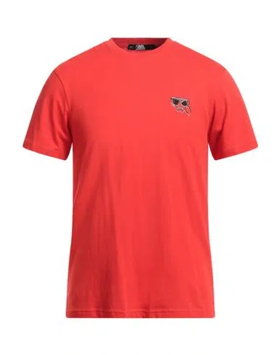 Karl Lagerfeld Man T-shirt Tomato Red Size S Organic Cotton