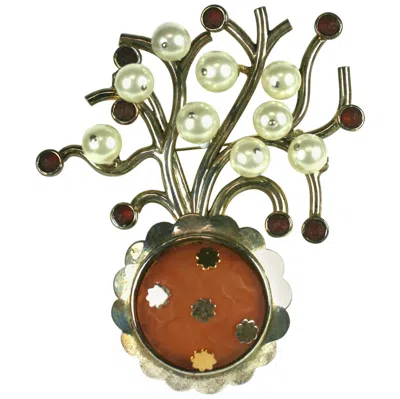 Pre-owned Karl Lagerfeld Massive Bonsai Tree Brooch In Brown