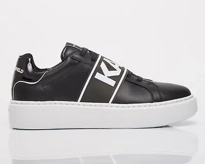 Pre-owned Karl Lagerfeld Maxi Kup Karl Band Lo Lace Women's Black Leather Sneakers Shoes