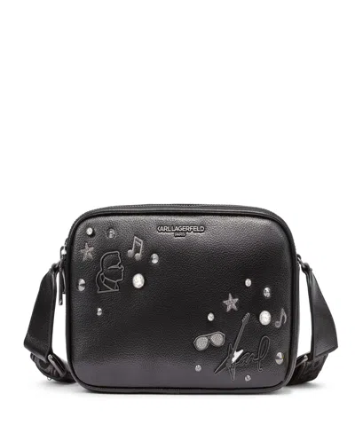 Karl Lagerfeld Maybelle Double Zip Charm Crossbody In Blk,dk Gun