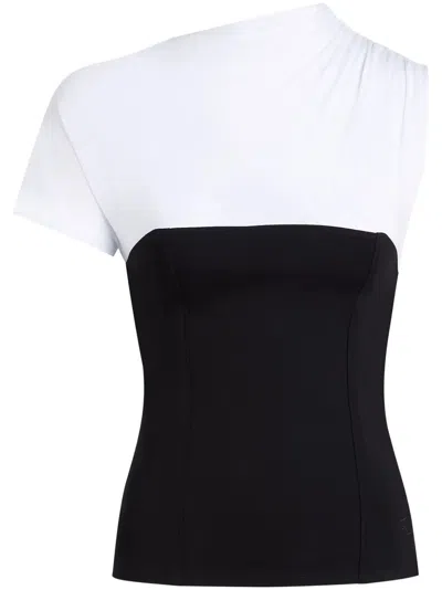 Karl Lagerfeld Mc White Black T-shirt With Gathered Shoulder