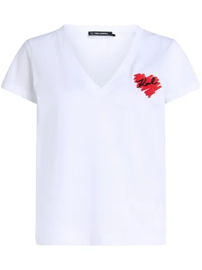 Karl Lagerfeld Mc White Heart Logo V-neck T-shirt