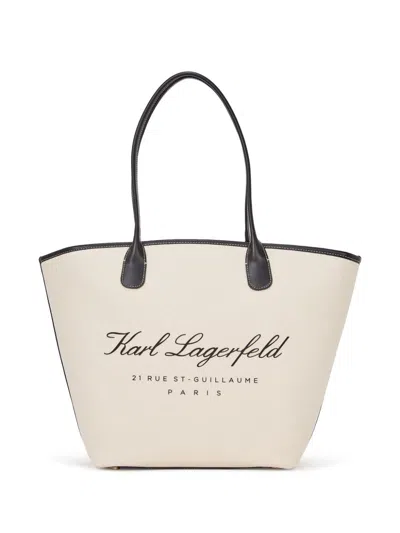 Karl Lagerfeld Medium Hotel Karl Canvas Tote Bag In Neutrals