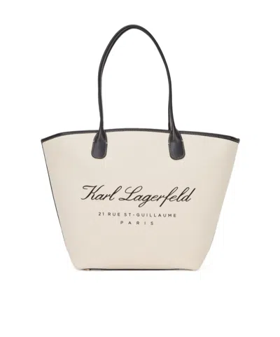 Karl Lagerfeld Medium Hotel Karl Canvas Tote Bag In White