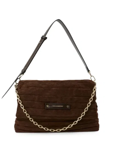 Karl Lagerfeld Medium K/essential Plie Suede Shoulder Bag In Brown