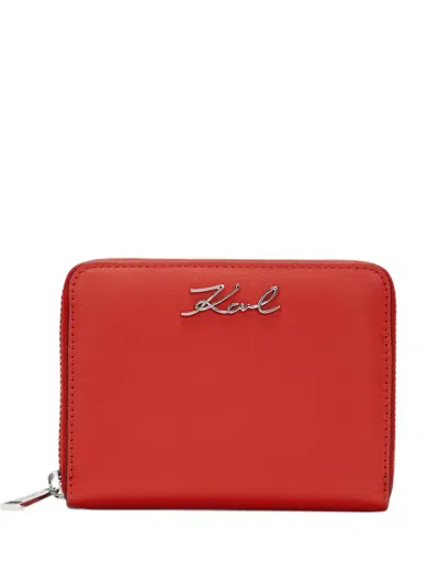 Karl Lagerfeld Medium K/signature Leather Wallet In Red