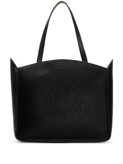 Karl Lagerfeld Medium Leather Tote Bag In Black