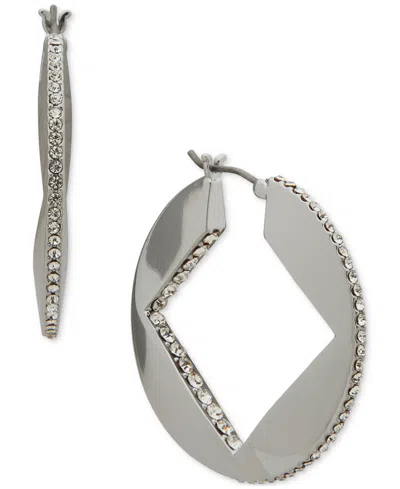 Karl Lagerfeld Medium Pave Square-cut Hoop Earrings, 1.1"
