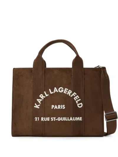 Karl Lagerfeld Medium Rue St-guillaume Suede Square Tote Bag In Brown