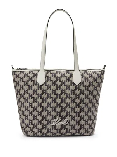 Karl Lagerfeld Medium Signature Jacquard Tote Bag In Grey