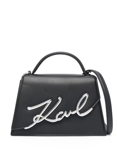 Karl Lagerfeld Medium Signature Leather Crossbody Bag In 1av