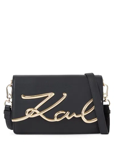 Karl Lagerfeld Logo-plaque Leather Shoulder Bag In Black