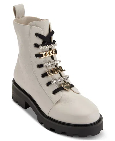 Karl Lagerfeld Mela Kl332513 Womens Soft White Combat Boots Lion676 In Multi