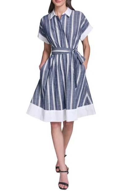 Karl Lagerfeld Melange Stripe Short Shirtdress In Blue