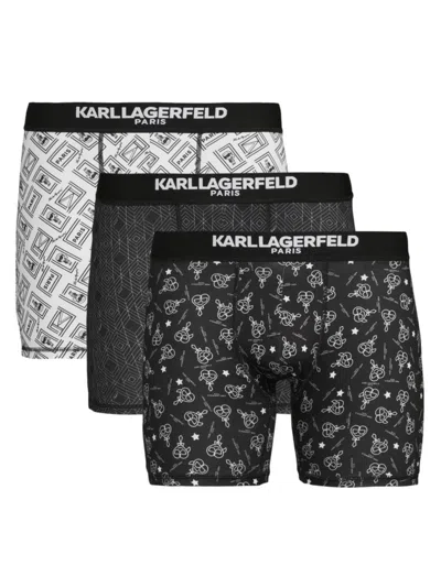 Karl Lagerfeld Men's 3-pack Logo Band Boxer Briefs In Black Combo