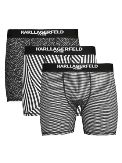 Karl Lagerfeld Men's 3-pack Print Logo Boxer Briefs In Black Combo