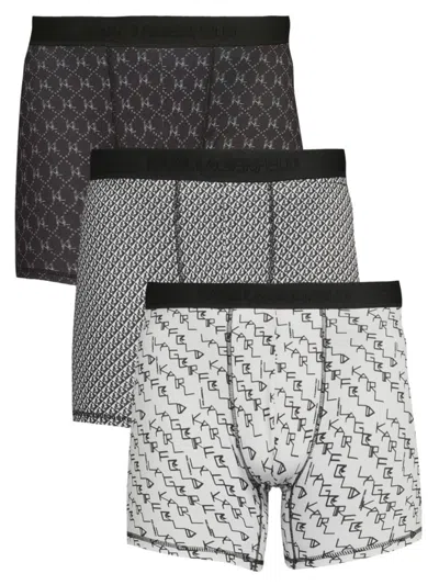 Karl Lagerfeld Men's 3-piece Monogram Print Boxer Briefs In Black White