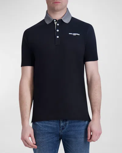 Karl Lagerfeld Men's 4-button Logo Polo Shirt In Black