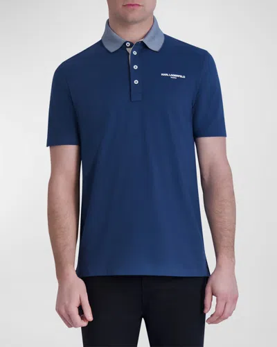 Karl Lagerfeld Men's 4-button Logo Polo Shirt In Navy