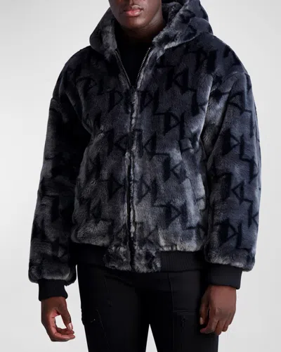 Karl Lagerfeld Men & Apos;s Reversible Bomber Jacket W/ Faux Fur In Blue