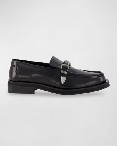 Karl Lagerfeld Men's Box Leather Western Buckle Bit Loafers In Black