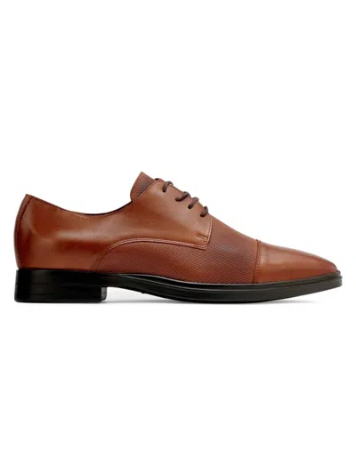 Karl Lagerfeld Leather Cap Toe Derby In Cognac