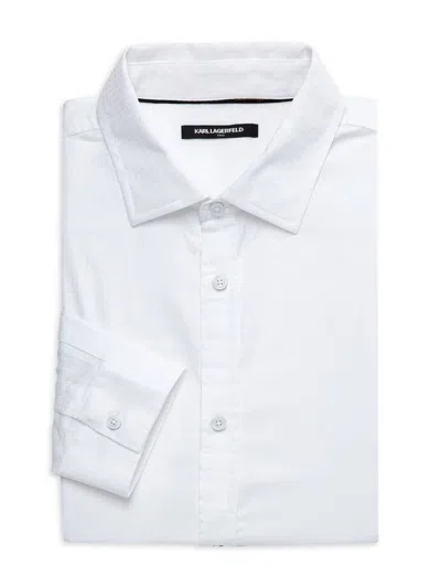 Karl Lagerfeld Men's Check Pattern Dress Shirt In White