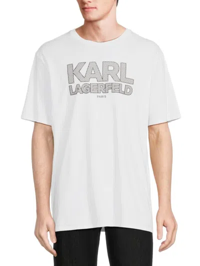 Karl Lagerfeld Men's Checkered Logo T Shirt In White