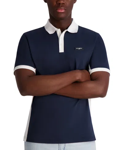 Karl Lagerfeld Men's Color Block Pique Polo Shirt In Blue