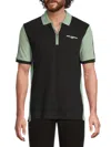 Karl Lagerfeld Paris Colorblock Stretch Cotton Zip Polo In Black