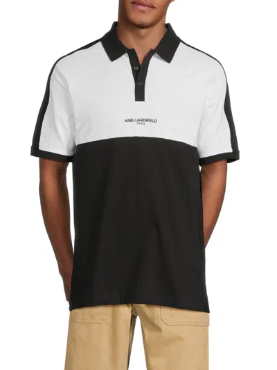 Karl Lagerfeld Men's Colorblock Polo In White Black