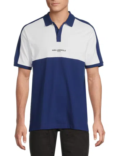 Karl Lagerfeld Men's Colorblock Polo In White Blue