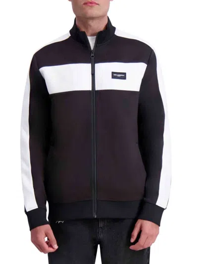 Karl Lagerfeld Men's Colorblock Stand Collar Track Jacket In Black