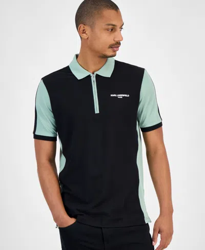 KARL LAGERFELD MEN'S COLORBLOCKED QUARTER-ZIP POLO