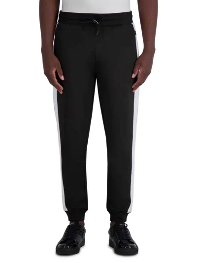 Karl Lagerfeld Men's Contrast Striped Track Pants In Black